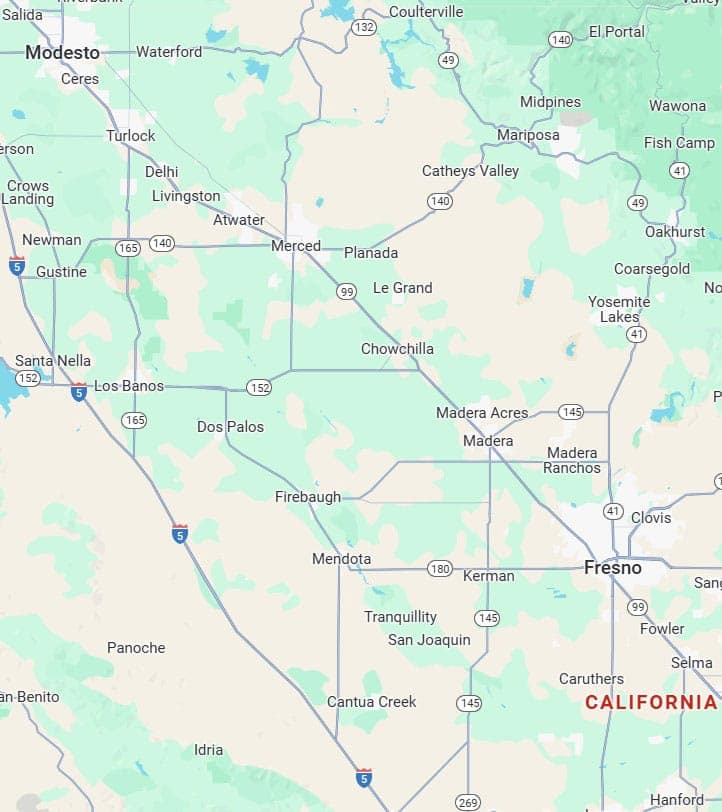 Service area map for Madera, Chowchilla, Madera Ranchos and Firebaugh